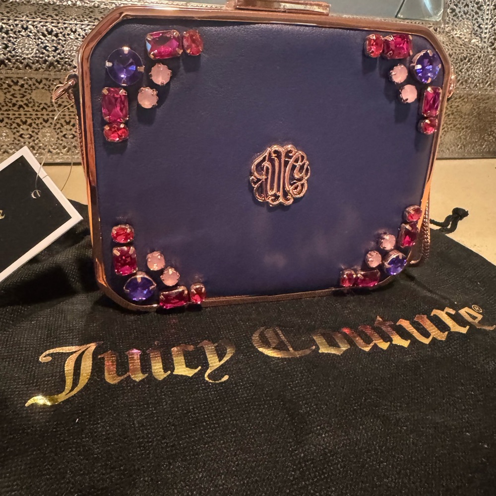 Juicy Couture Hollywood Glam Blue Crystal Box Clutch NWT